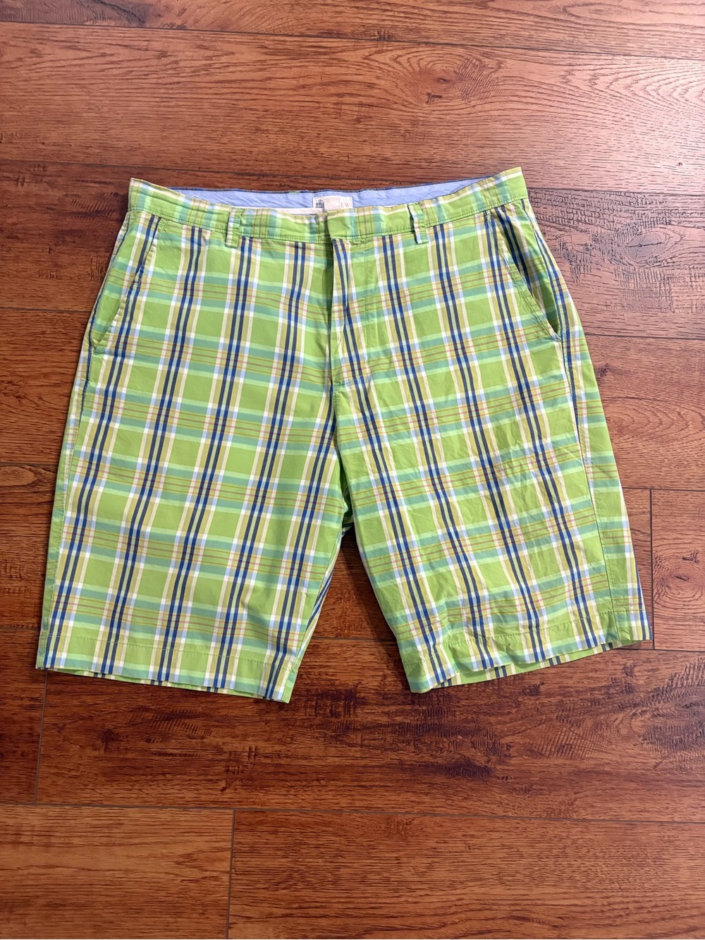 J.Crew Men’s Madras Plaid Cotton Shorts Green Blue Size 35